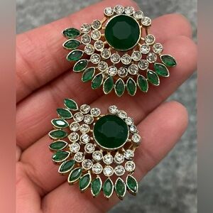 Elegant Green and Gold Statement Studs